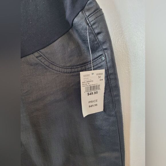 NEW Indigo Blue Maternity Jeans Pants High Waist Black Faux Leather Size Medium - Picture 4 of 8